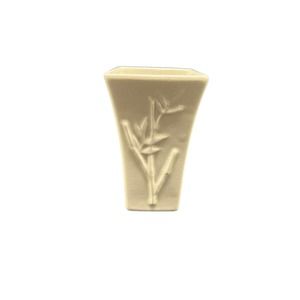 Vintage Pier 1 Imports Small Square Vase Cream Colored Bamboo Embossed on Sides
